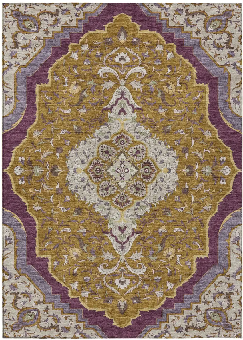 Walnut And Orange Medallion Washable Indoor Outdoor Area Rug Photo 2