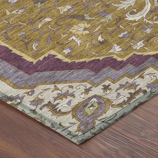 Walnut And Orange Medallion Washable Indoor Outdoor Area Rug Photo 5