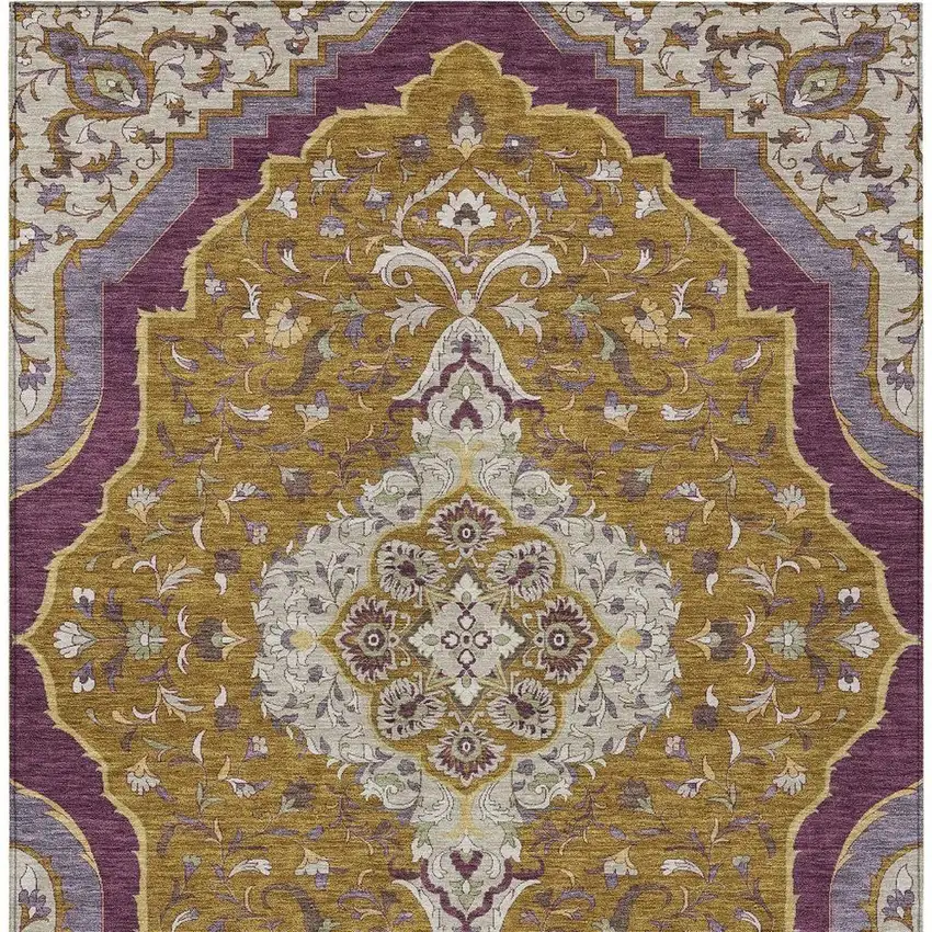 Walnut And Orange Medallion Washable Indoor Outdoor Area Rug Photo 4