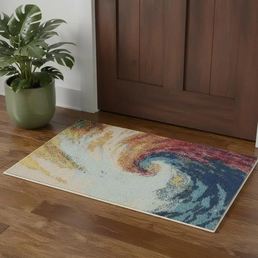 Wave Abstract Power Loom Non Skid Area Rug Photo 1