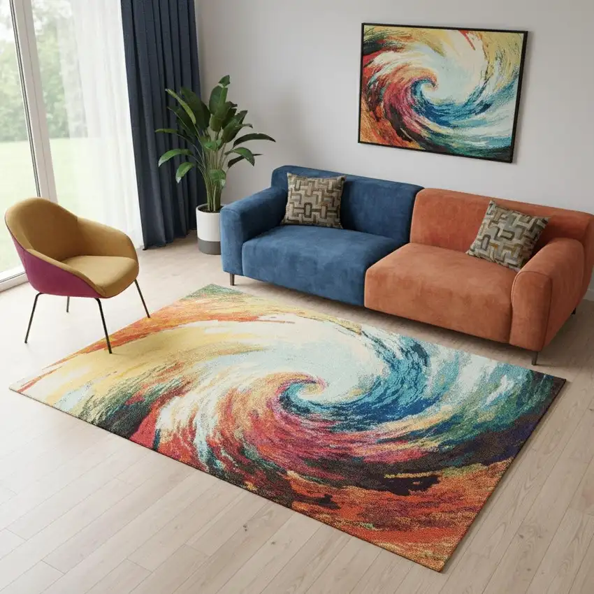 Wave Abstract Power Loom Non Skid Area Rug Photo 1