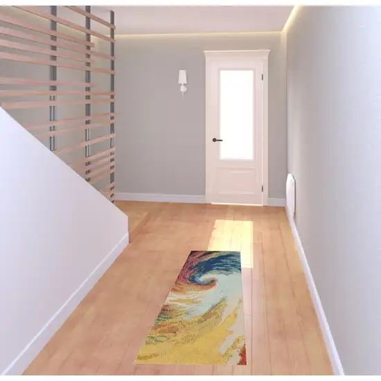 2' X 6' Wave Abstract Power Loom Non Skid Runner Rug Photo 3