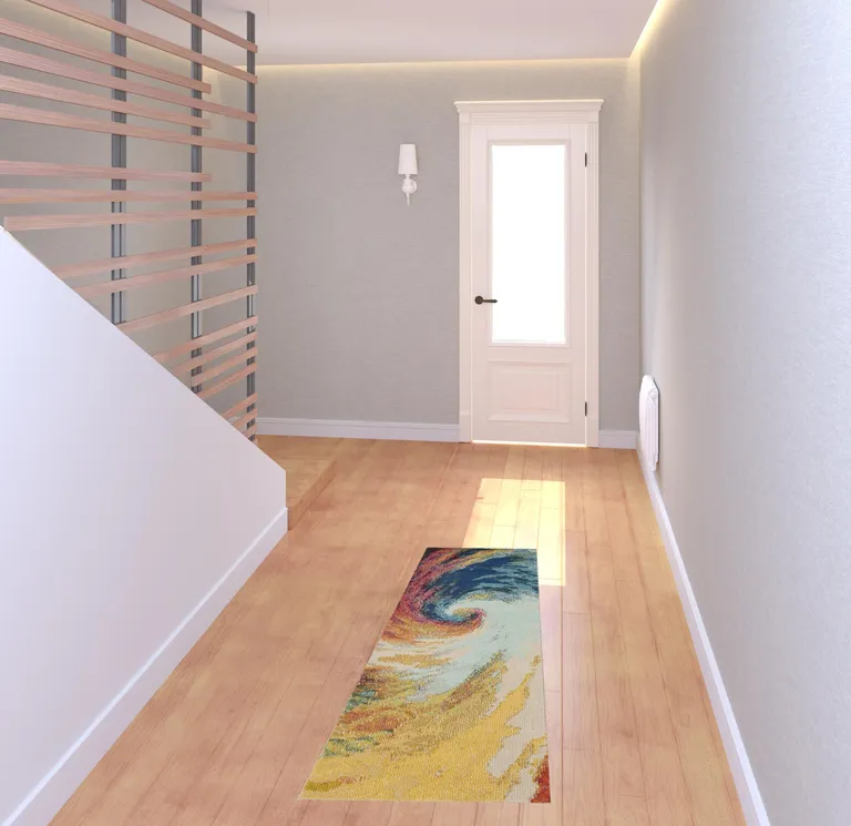 Wave Abstract Power Loom Non Skid Runner Rug Photo 3