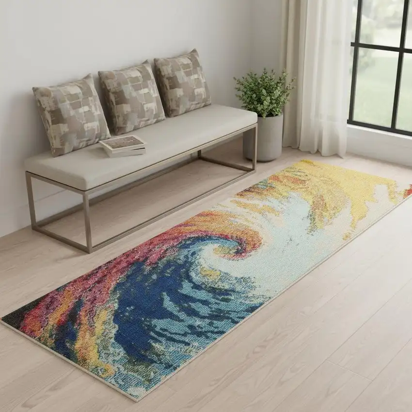 2' X 6' Wave Abstract Power Loom Non Skid Runner Rug Photo 1