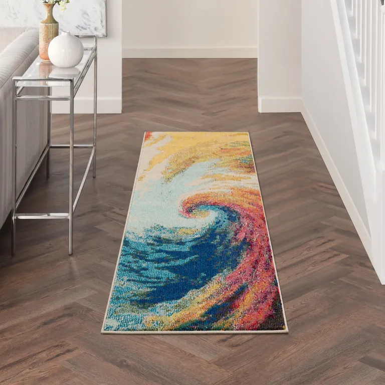 Wave Abstract Power Loom Non Skid Runner Rug Photo 5