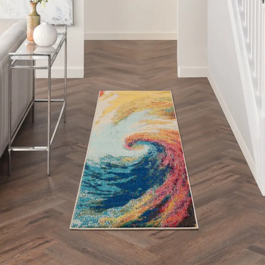 2' X 6' Wave Abstract Power Loom Non Skid Runner Rug Photo 5