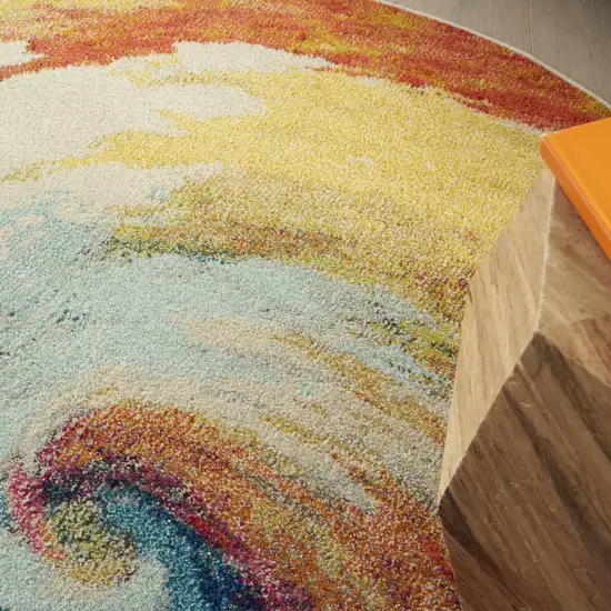4' X 4' Wave Round Abstract Power Loom Non Skid Area Rug Photo 9