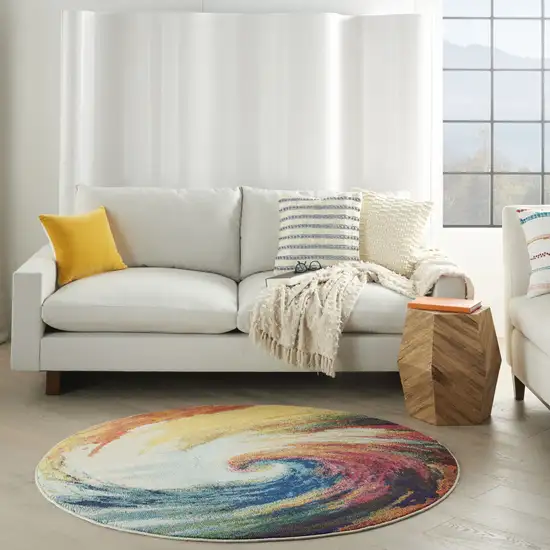 4' X 4' Wave Round Abstract Power Loom Non Skid Area Rug Photo 6