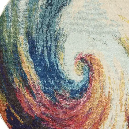 4' X 4' Wave Round Abstract Power Loom Non Skid Area Rug Photo 2