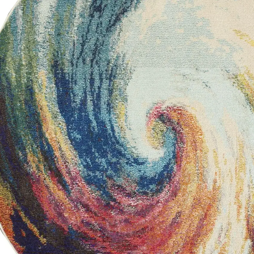 4' X 4' Wave Round Abstract Power Loom Non Skid Area Rug Photo 2