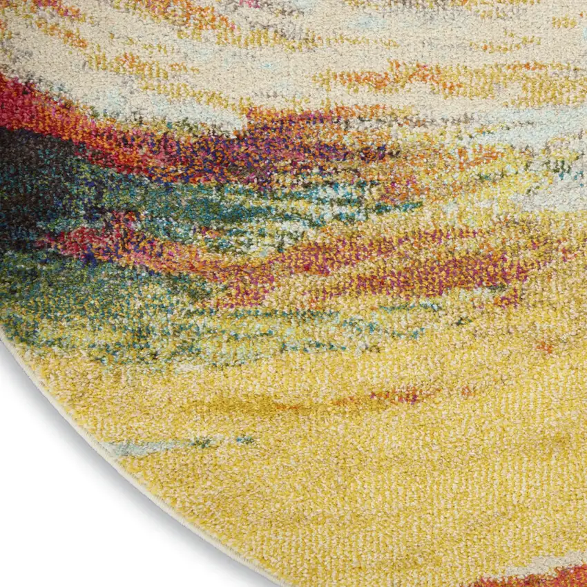4' X 4' Wave Round Abstract Power Loom Non Skid Area Rug Photo 8