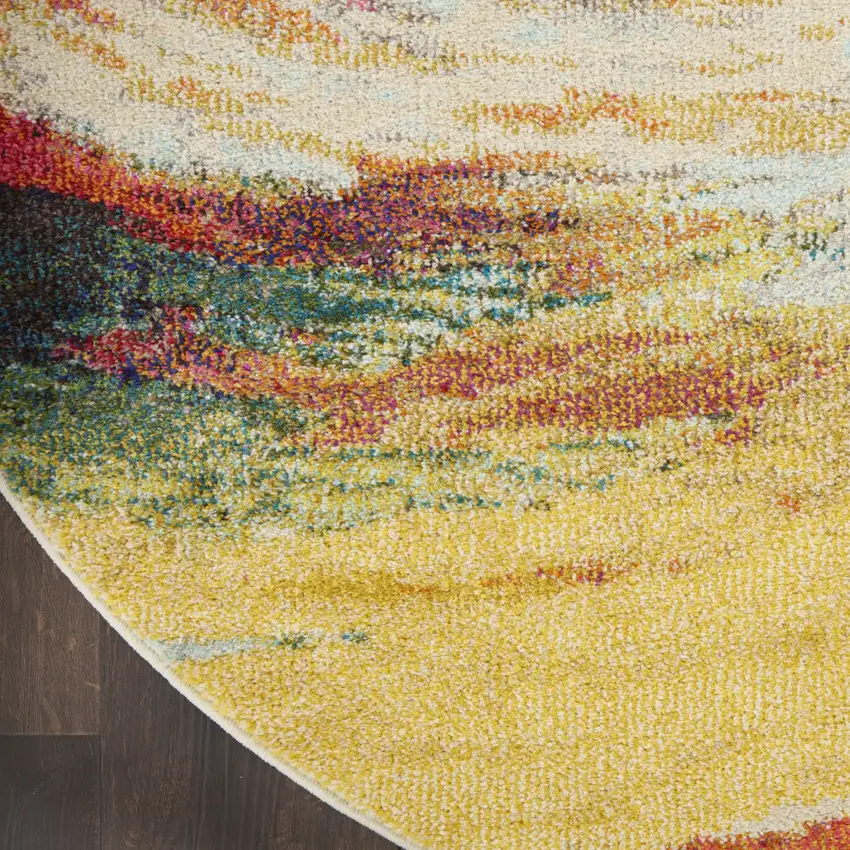 4' X 4' Wave Round Abstract Power Loom Non Skid Area Rug Photo 9