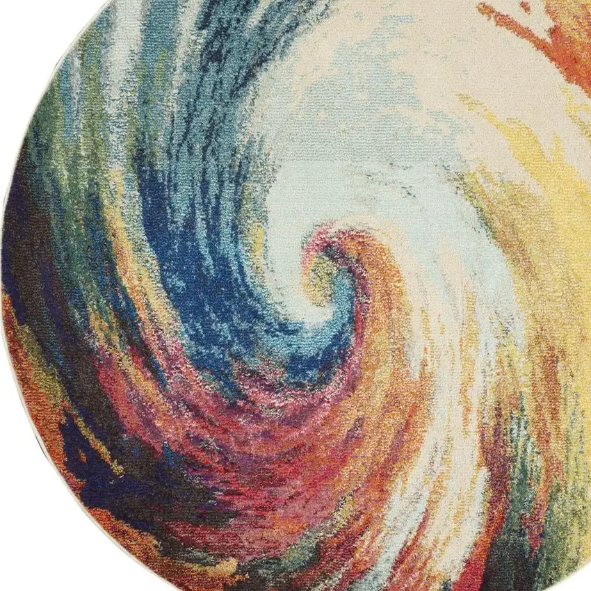 4' X 4' Wave Round Abstract Power Loom Non Skid Area Rug Photo 4