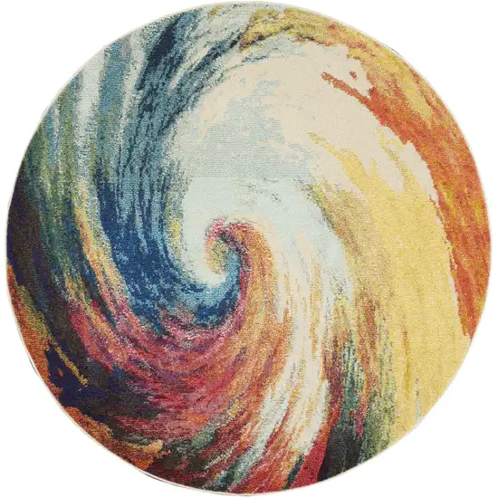 4' X 4' Wave Round Abstract Power Loom Non Skid Area Rug Photo 1