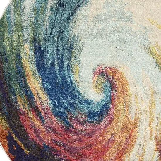 5' Yellow And Ivory Abstract Round Rug Photo 2