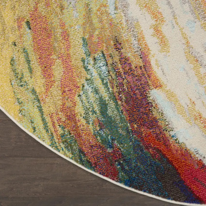 8' X 8' Wave Round Abstract Power Loom Non Skid Area Rug Photo 9