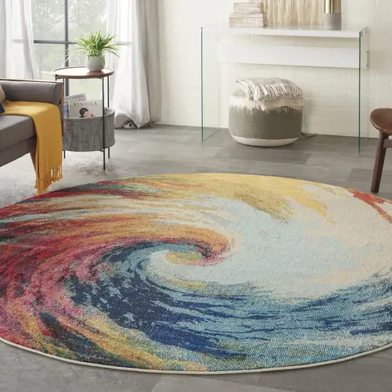 8' X 8' Wave Round Abstract Power Loom Non Skid Area Rug Photo 4