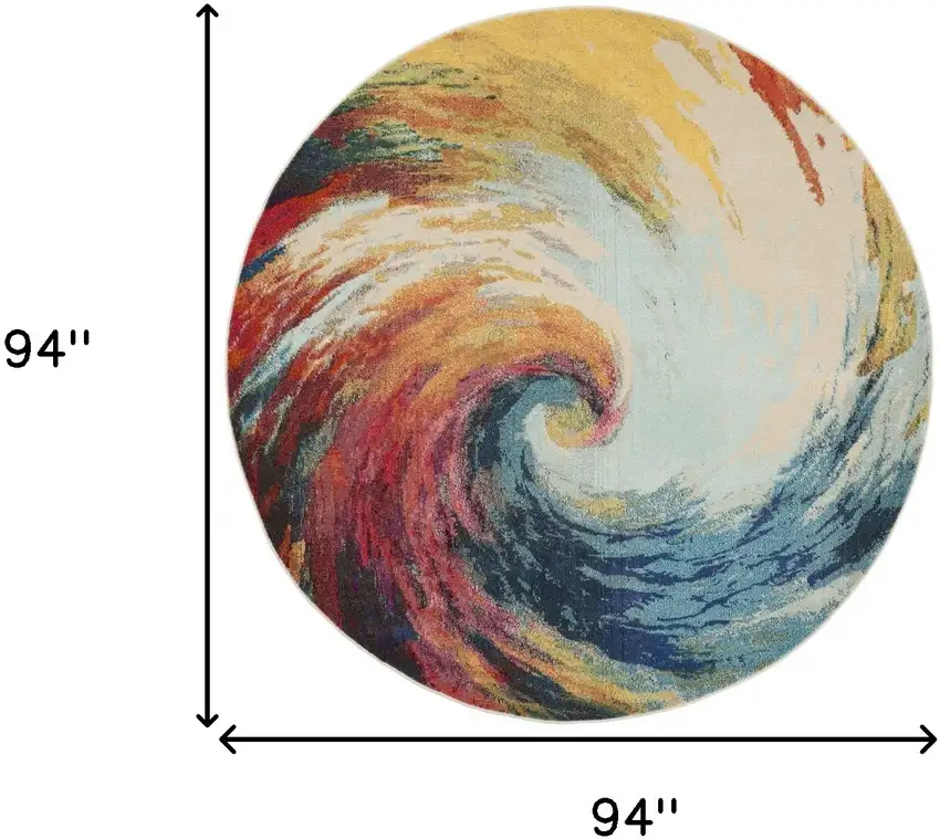 Wave Round Abstract Power Loom Non Skid Area Rug Photo 5