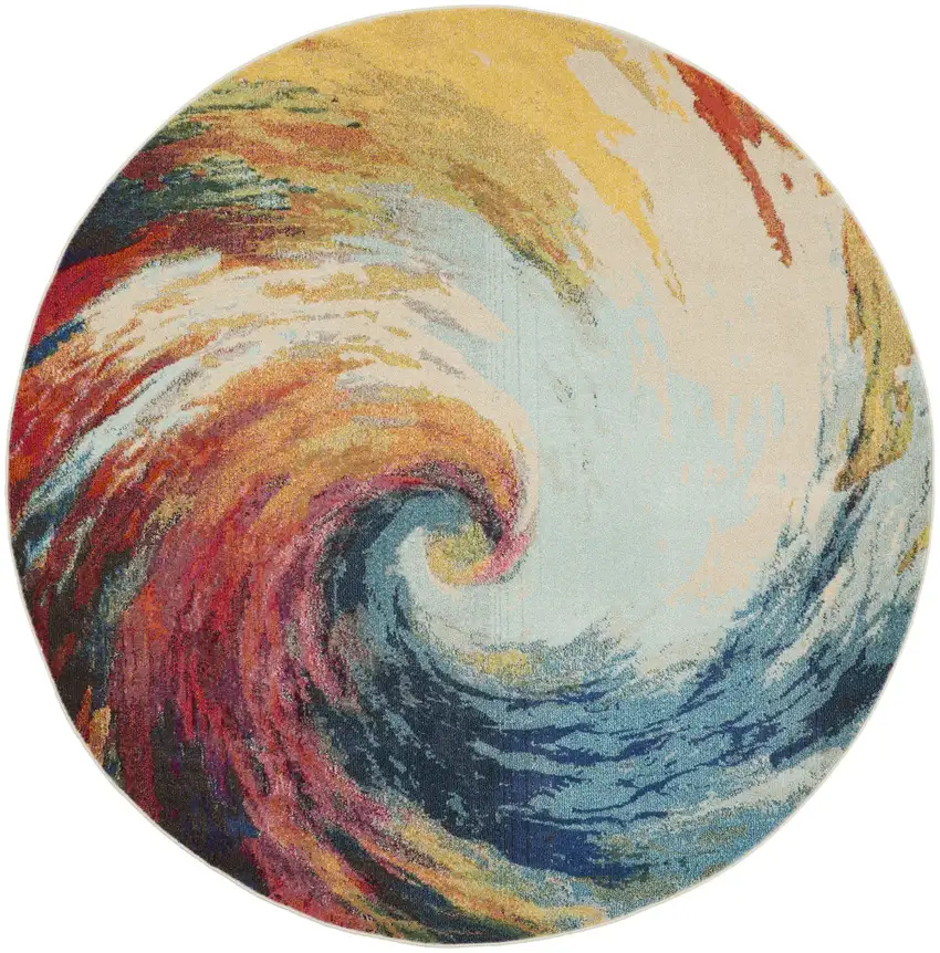 8' X 8' Wave Round Abstract Power Loom Non Skid Area Rug Photo 3