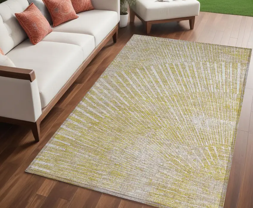 Wheat Abstract Washable Non Skid Indoor Outdoor Area Rug Photo 1