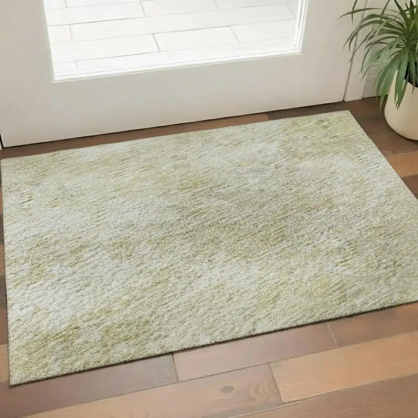 Wheat And Beige Abstract Geometric Washable Area Rug With UV Protection Photo 2