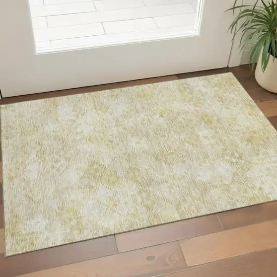 Wheat And Beige Abstract Geometric Washable Area Rug With UV Protection Photo 1