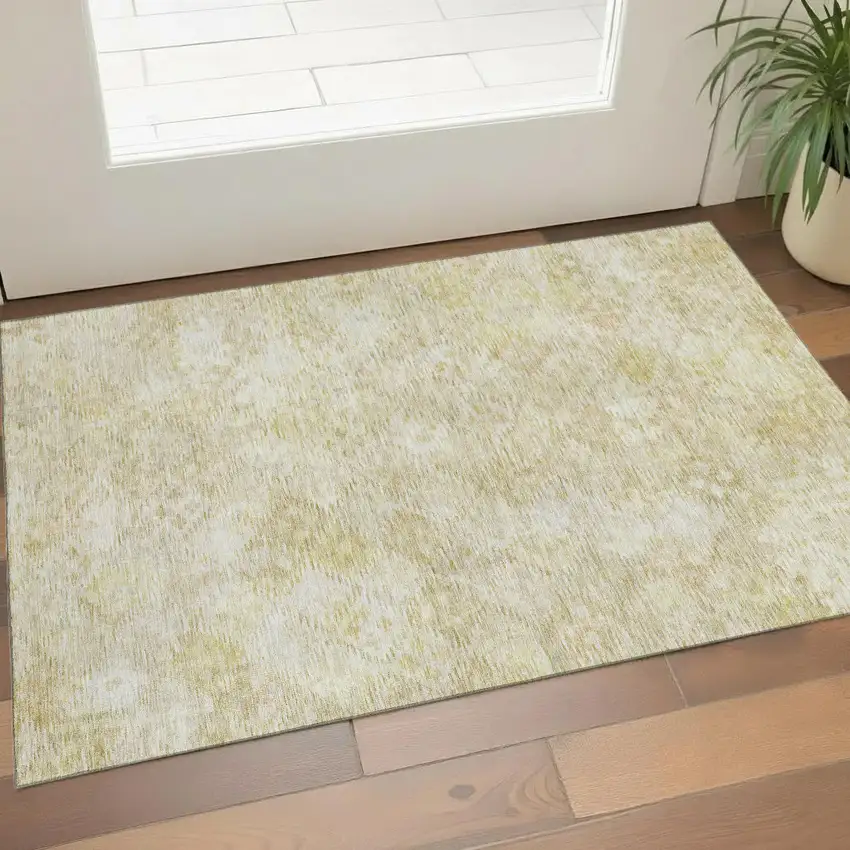 Wheat And Beige Abstract Geometric Washable Area Rug With UV Protection Photo 1