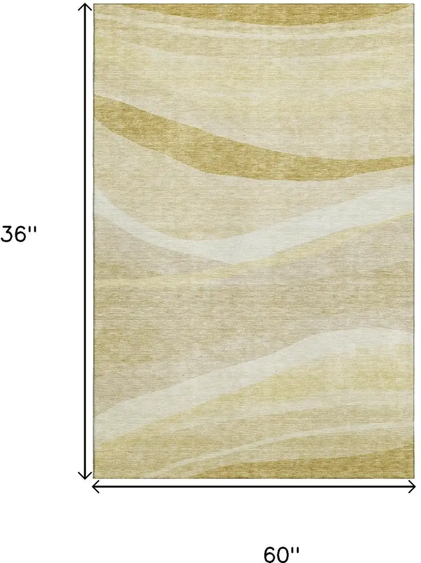 Wheat And Beige Abstract Washable Area Rug With UV Protection Photo 9