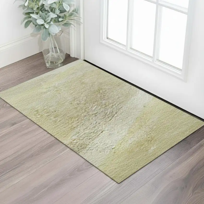 Wheat And Beige Abstract Washable Area Rug With UV Protection Photo 2