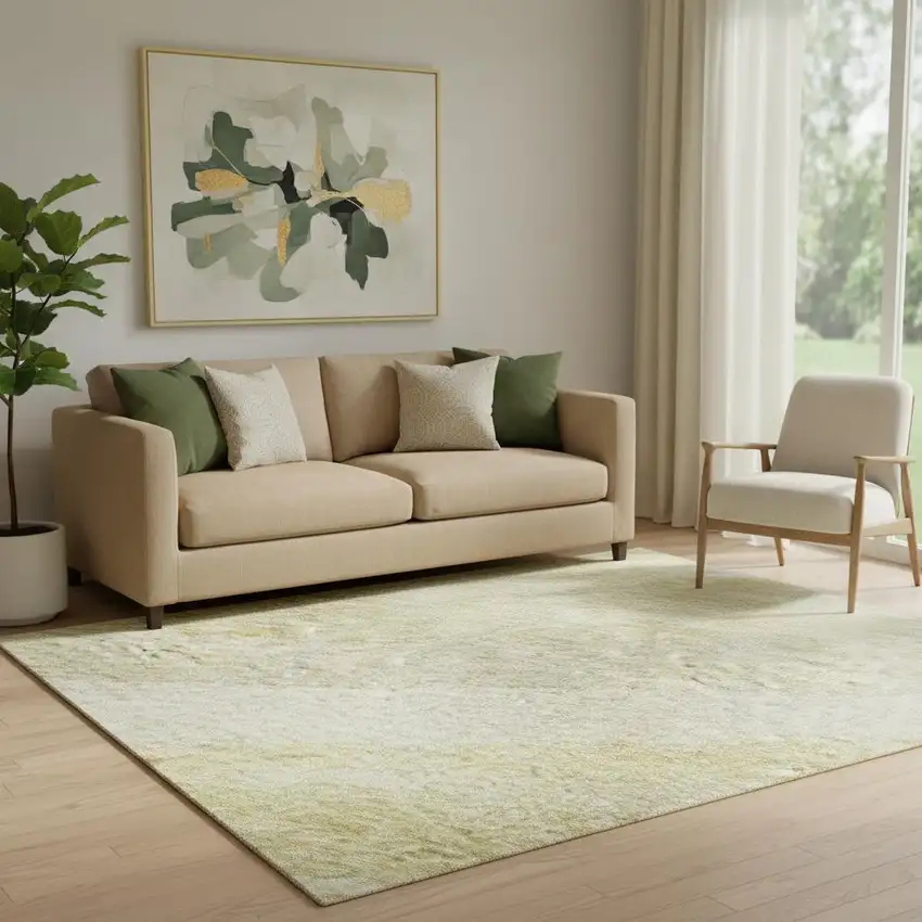 Wheat And Beige Abstract Washable Area Rug With UV Protection Photo 2