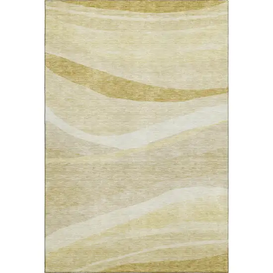Wheat And Beige Abstract Washable Area Rug With UV Protection Photo 5