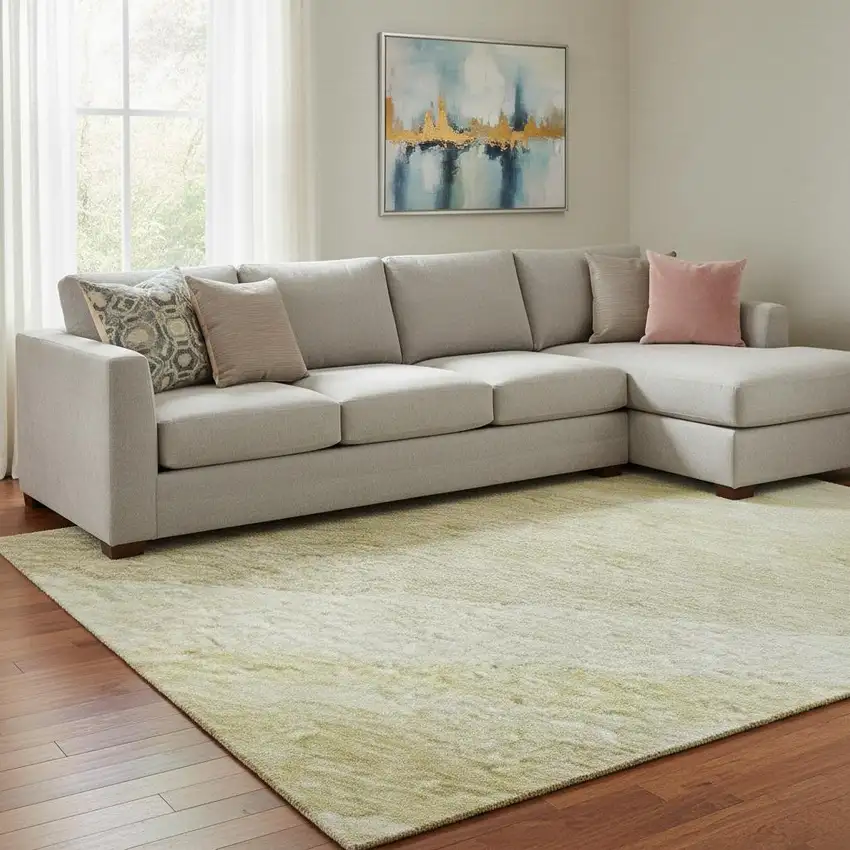 Wheat And Beige Abstract Washable Area Rug With UV Protection Photo 2