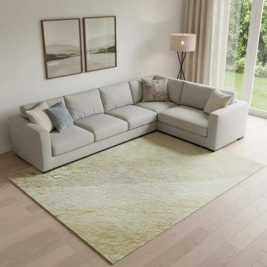 Wheat And Beige Abstract Washable Area Rug With UV Protection Photo 2