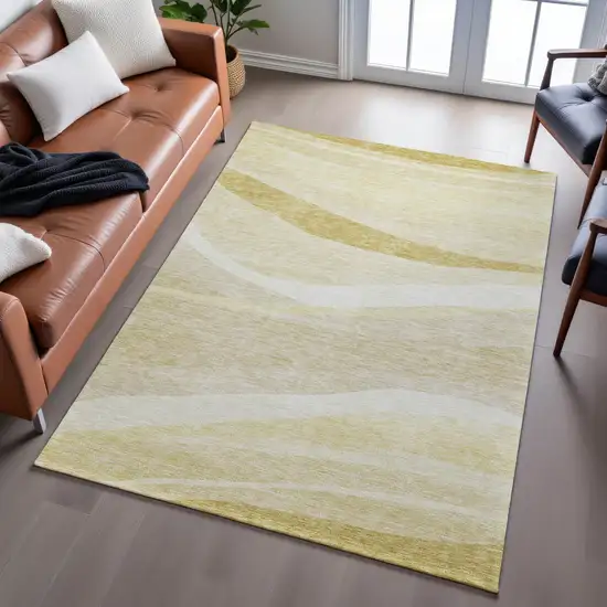 Wheat And Beige Abstract Washable Area Rug With UV Protection Photo 4