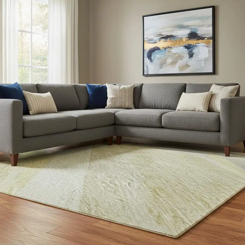 Wheat And Beige Abstract Washable Area Rug With UV Protection Photo 2