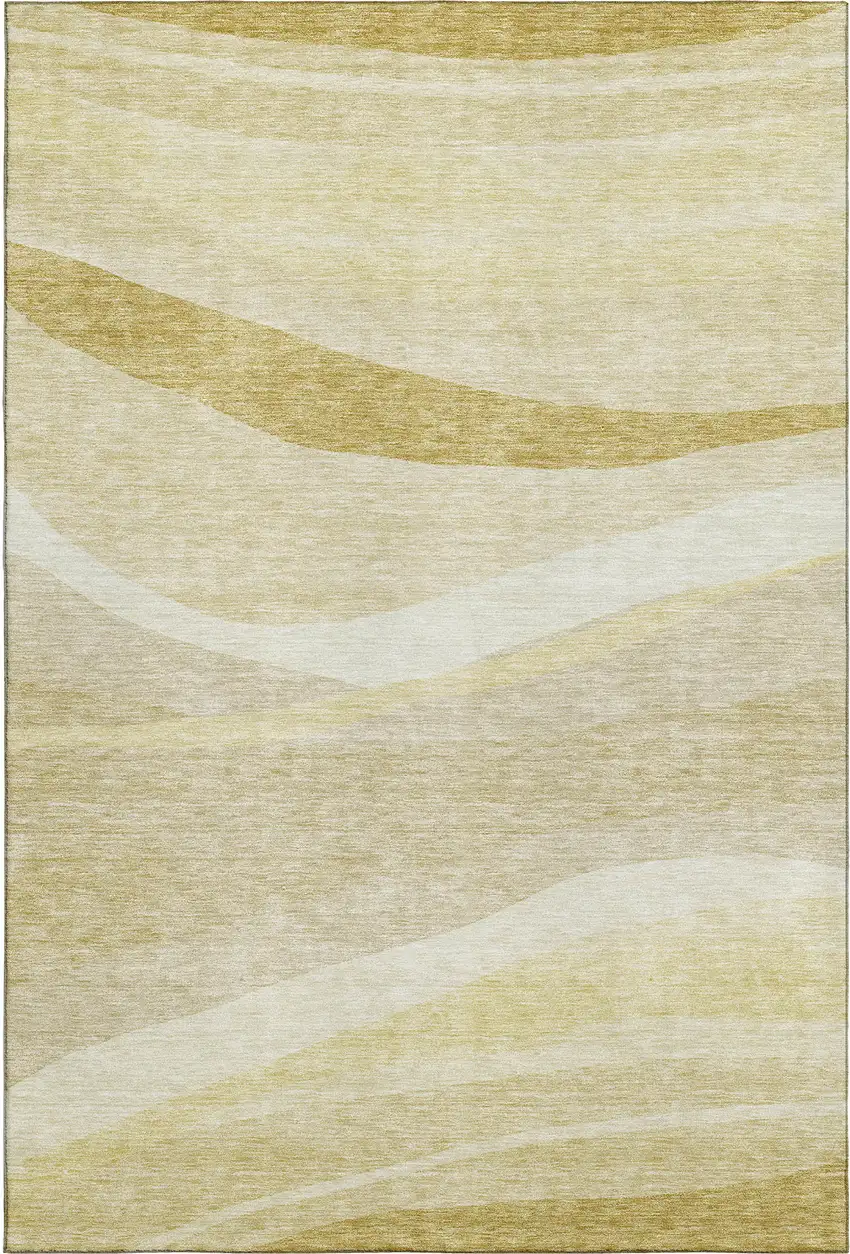 Wheat And Beige Abstract Washable Area Rug With UV Protection Photo 4