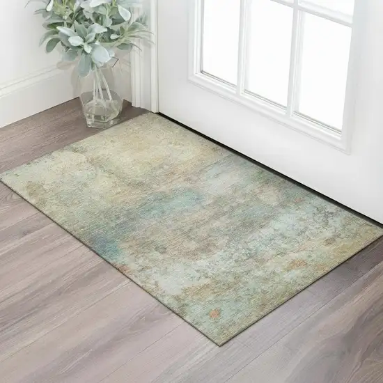 Wheat And Beige Abstract Washable Area Rug With UV Protection Photo 2