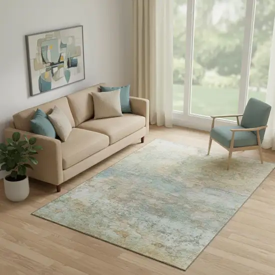 Wheat And Beige Abstract Washable Area Rug With UV Protection Photo 2