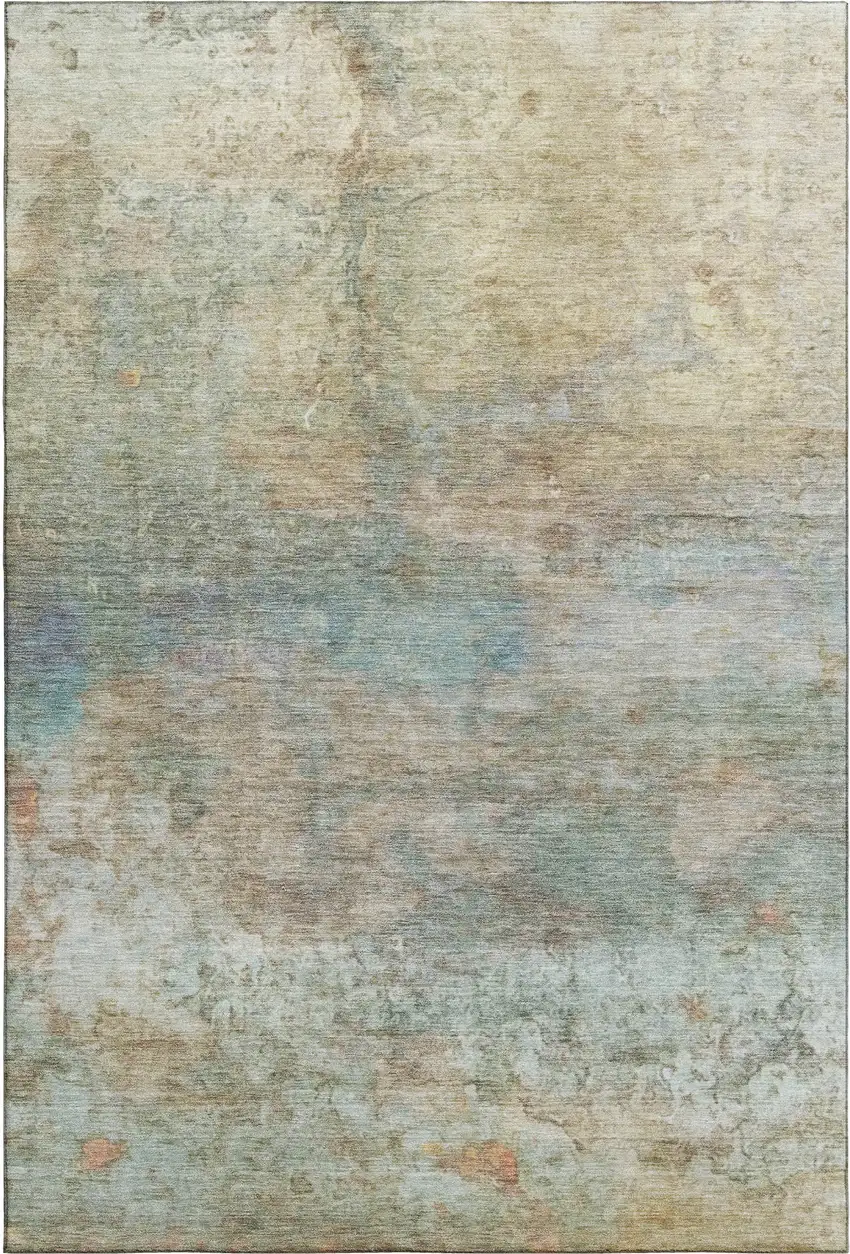 Wheat And Beige Abstract Washable Area Rug With UV Protection Photo 1