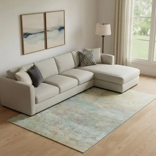 Wheat And Beige Abstract Washable Area Rug With UV Protection Photo 2