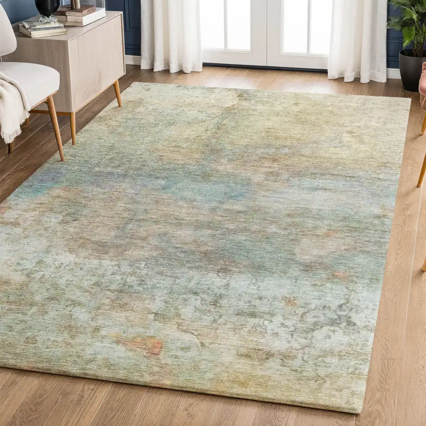 Wheat And Beige Abstract Washable Area Rug With UV Protection Photo 6