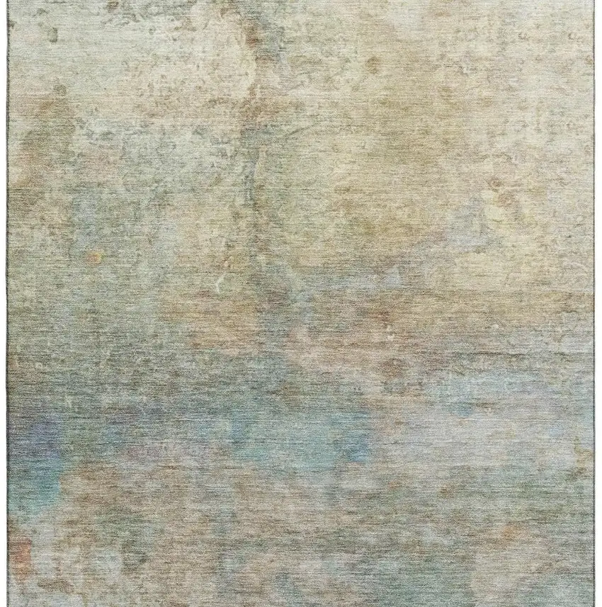 Wheat And Beige Abstract Washable Area Rug With UV Protection Photo 4