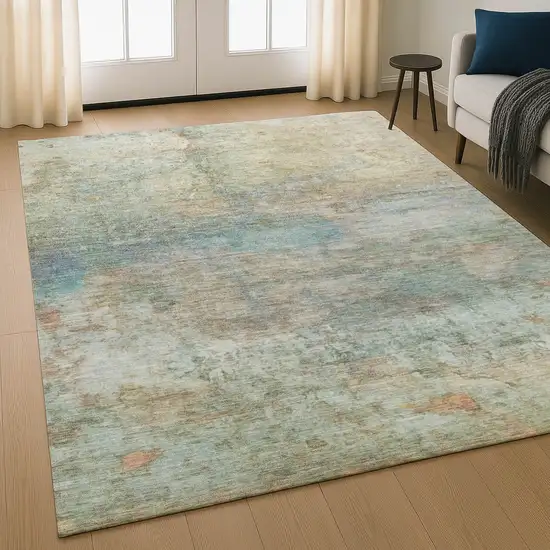 Wheat And Beige Abstract Washable Area Rug With UV Protection Photo 5