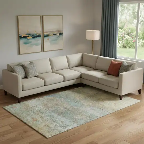 Wheat And Beige Abstract Washable Area Rug With UV Protection Photo 2