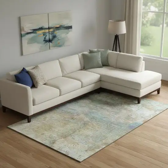 Wheat And Beige Abstract Washable Area Rug With UV Protection Photo 2