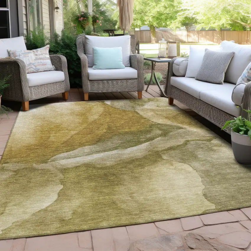 Wheat And Beige Abstract Washable Indoor Outdoor Area Rug Photo 4