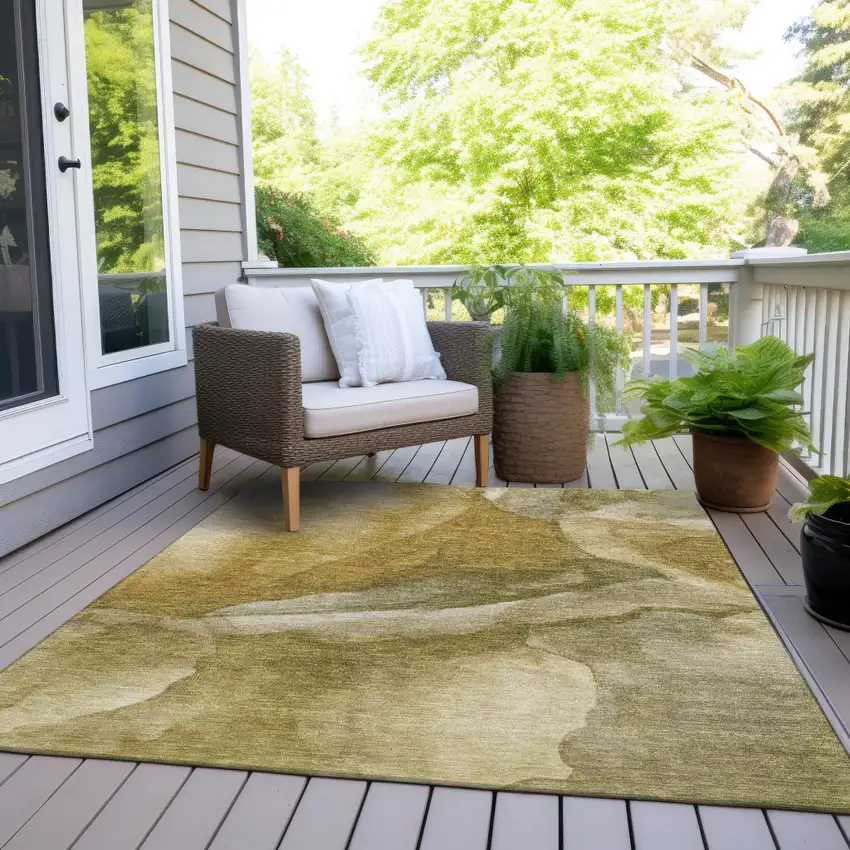 Wheat And Beige Abstract Washable Indoor Outdoor Area Rug Photo 7