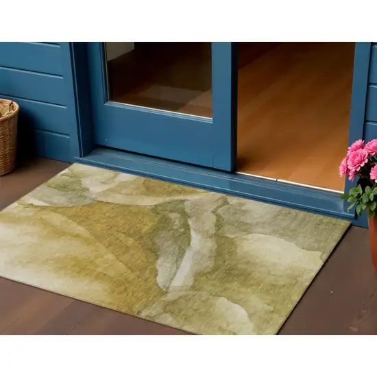 Wheat And Beige Abstract Washable Indoor Outdoor Area Rug Photo 2