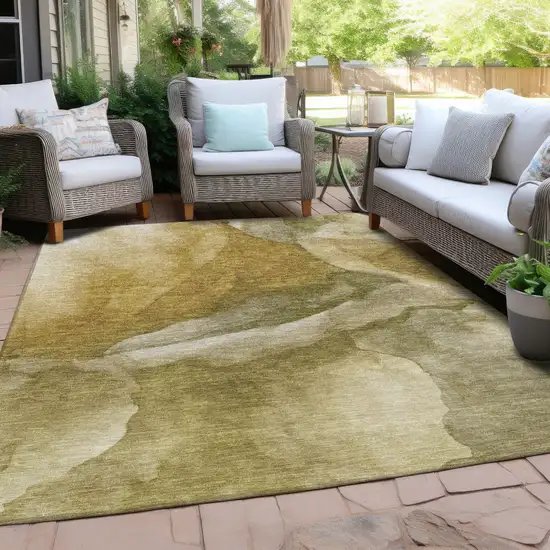Wheat And Beige Abstract Washable Indoor Outdoor Area Rug Photo 4