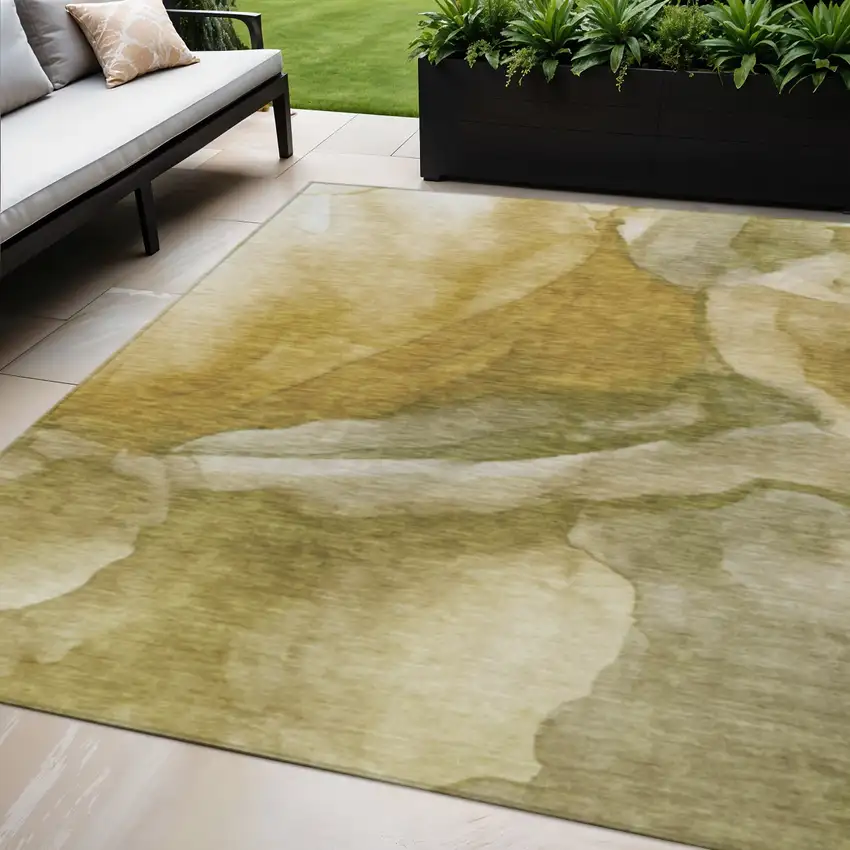 Wheat And Beige Abstract Washable Indoor Outdoor Area Rug Photo 2